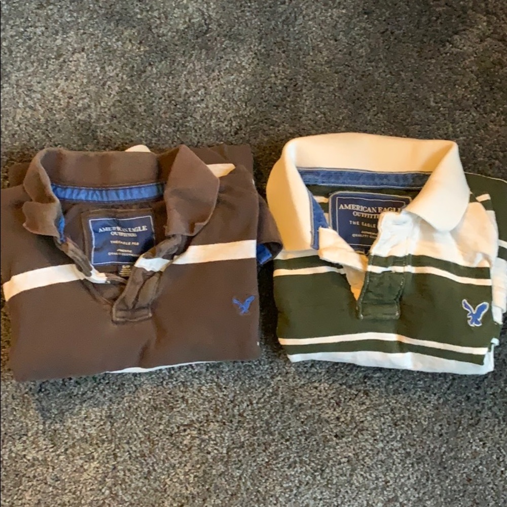 2 American Eagle long sleeve polo shirts. Small